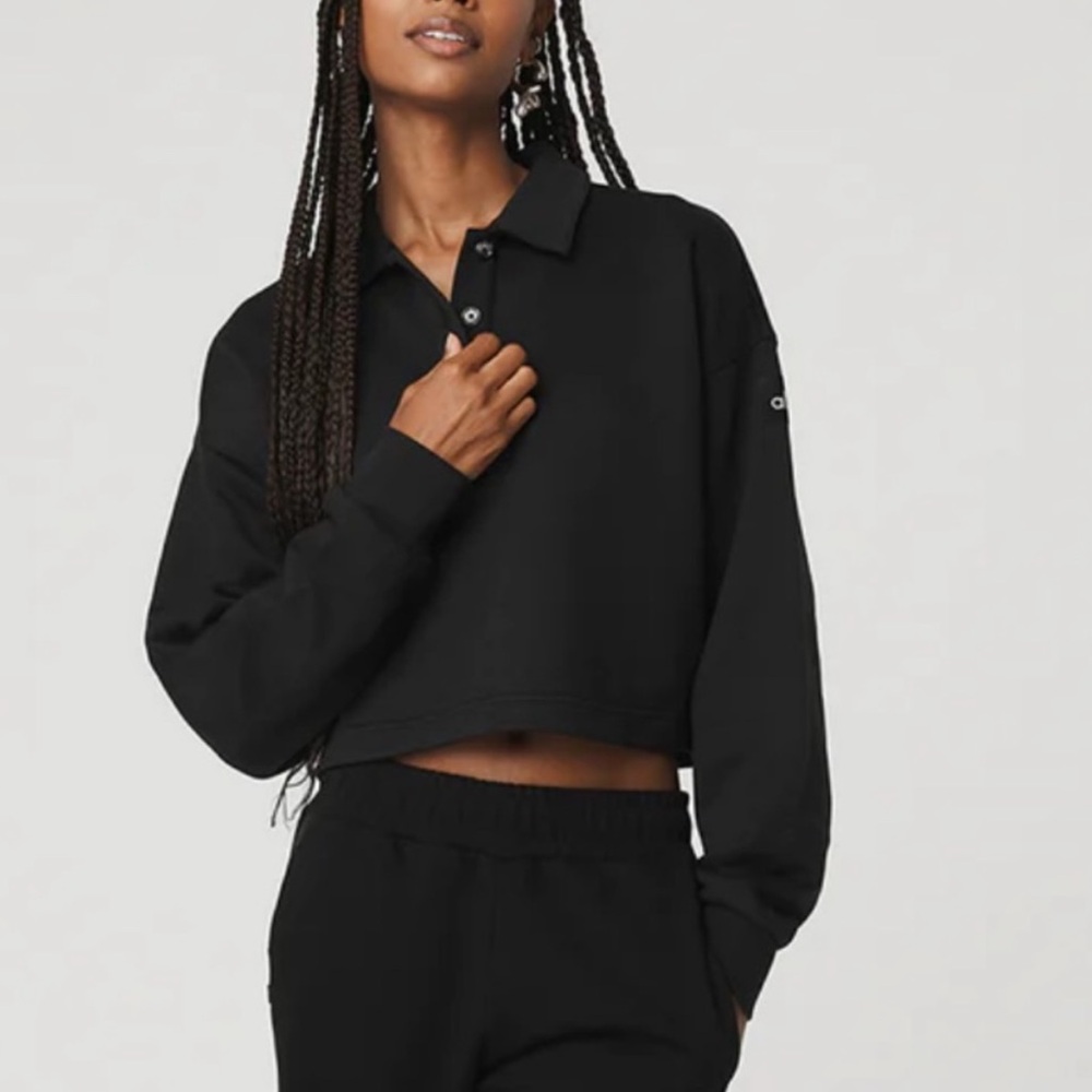 ALO Yoga Black Polo Henley Pullover Size XS